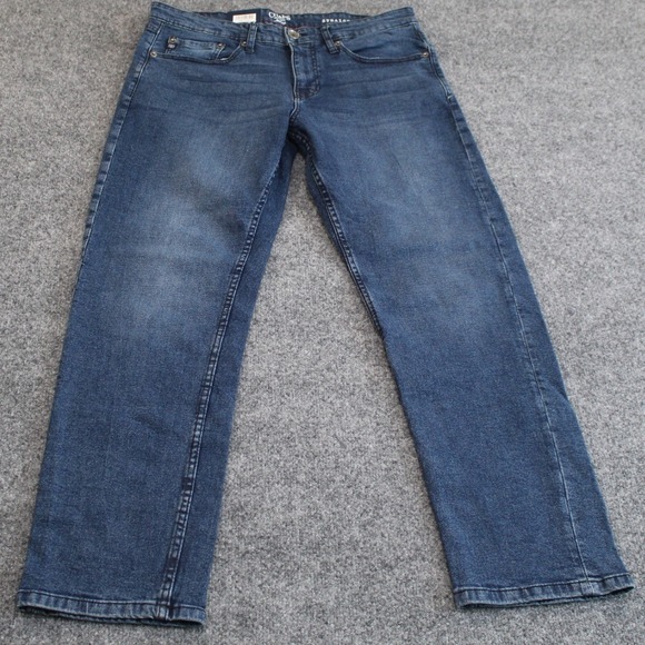 Chaps Mens Straight Fit Jeans Dark Wash Stretch Waistband Riveted Pockets 32x30 - Picture 3 of 10